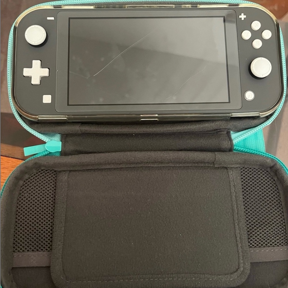 Gray Nintendo Switch Lite w Protective Case & Animal Crossing Carrier Case